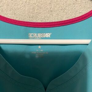 Scrubstar Aqua and Pink Accent Scrub Top